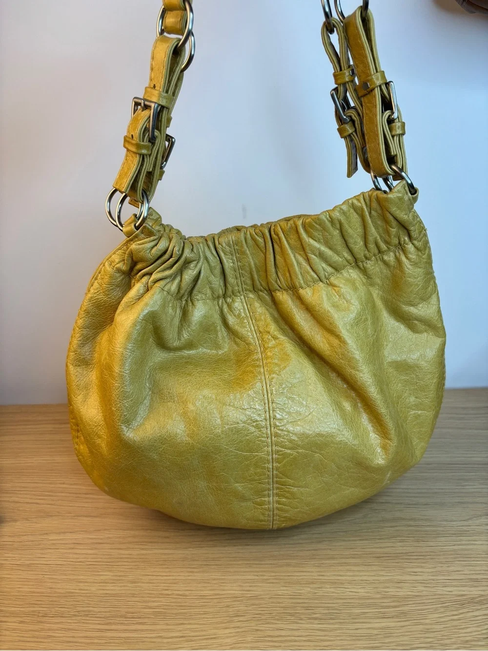 Vintage Fossil Yellow Soft Leather Slouchy‎ Hobo Bag